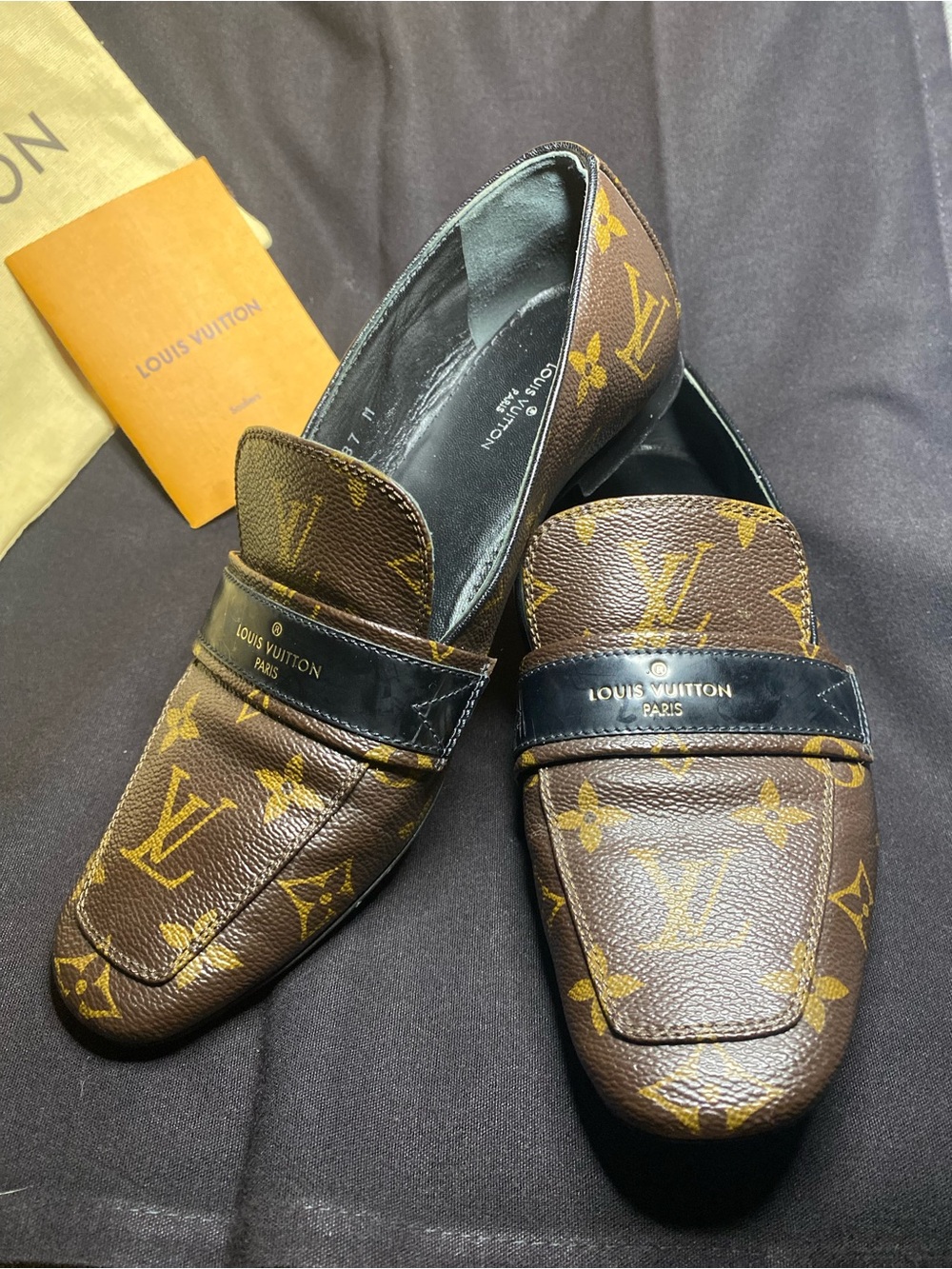 Louis Vuitton Brown & Black Monogram Penny Loafers